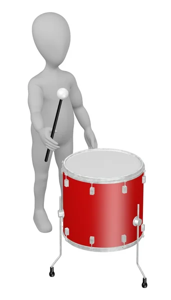 Renderização 3d de personagem de desenho animado com tambor — Fotografia de Stock