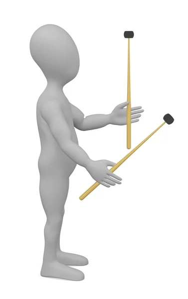 3D візуалізація мультиплікаційного персонажа з барабанними паличками — стокове фото