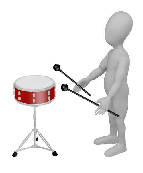 3D візуалізація мультиплікаційного персонажа з барабаном — стокове фото