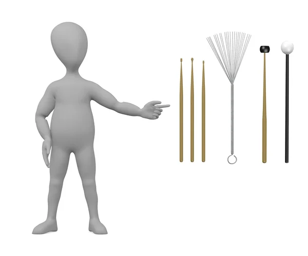 3D-Darstellung der Cartoon-Figur mit Drumsticks — Stockfoto