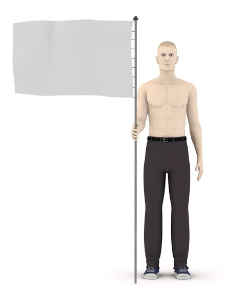 3D рендеринг искусственного персонажа с флагом — стоковое фото