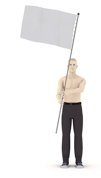 3D renderowania sztuczny charakter z flagą — Zdjęcie stockowe