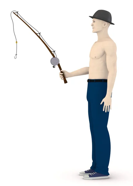 3d render of artificial character with fishing rod — Stock Photo, Image