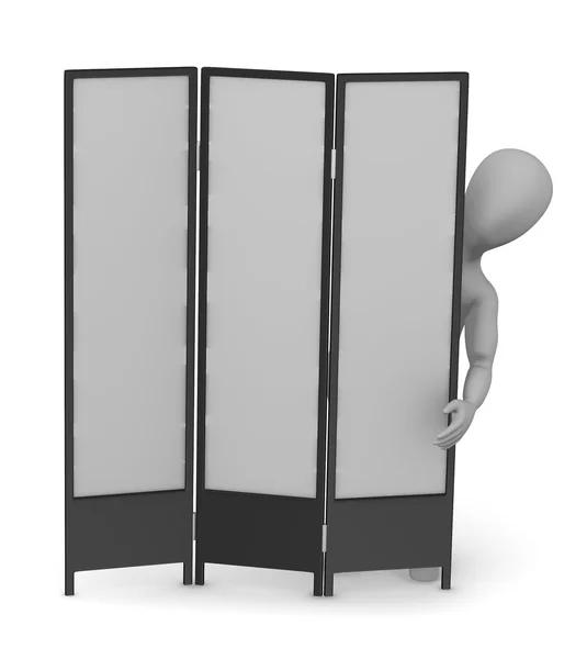 3d render of cartoon character with folding screen — Stock Photo, Image