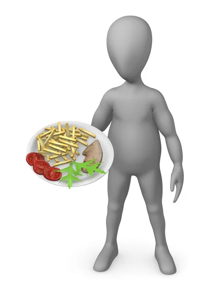 3D візуалізація мультиплікаційного персонажа з їжею — стокове фото