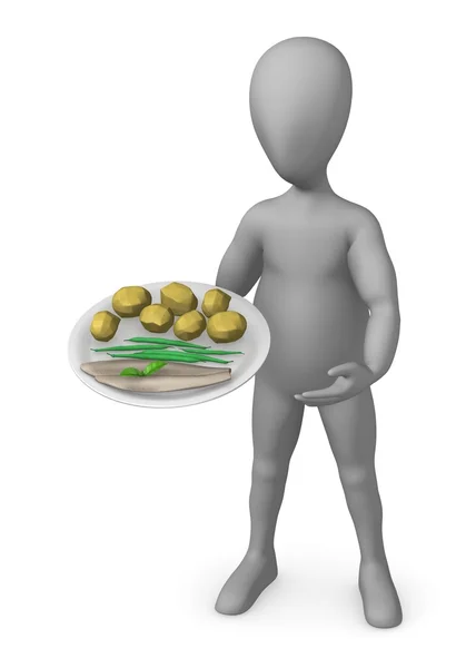 3d renderizado de personaje de dibujos animados con comida —  Fotos de Stock