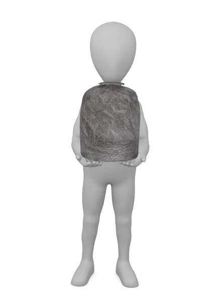 3D-Darstellung einer Cartoon-Figur mit Müllsack — Stockfoto