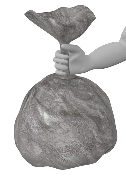 3d render of cartoon character with garbage bag — Stock Photo, Image