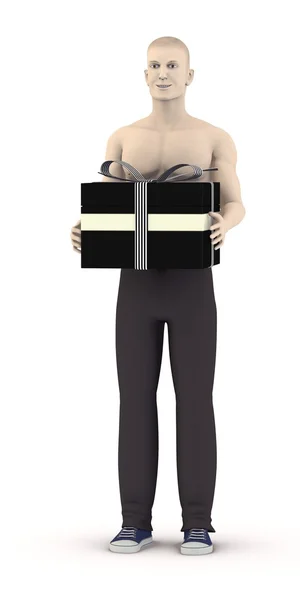 3d renderizado de carácter artificial con regalo — Foto de Stock