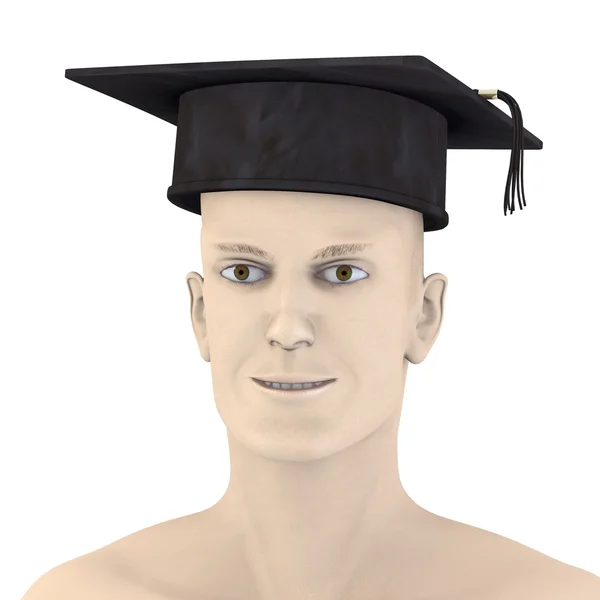 卒業の帽子を持つ人工文字の 3 d レンダリング — ストック写真