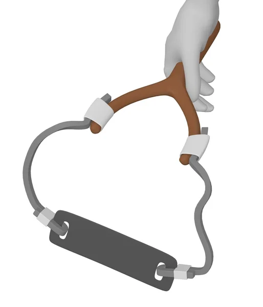 3D визуализация персонажа мультфильма с катапультой — стоковое фото