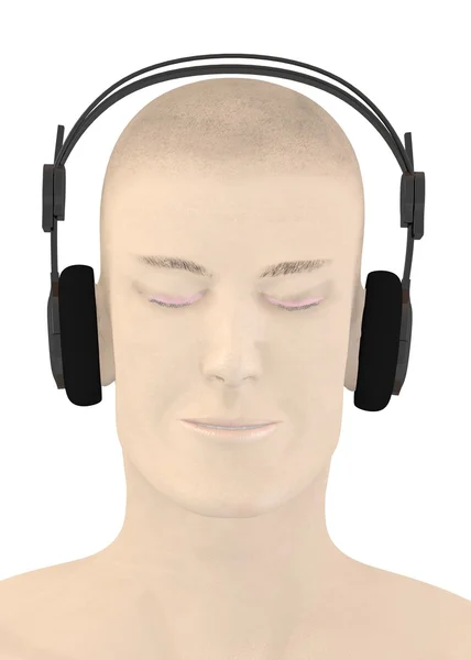 3d renderizado de carácter artificial con auriculares — Foto de Stock