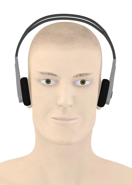 3d renderizado de carácter artificial con auriculares — Foto de Stock