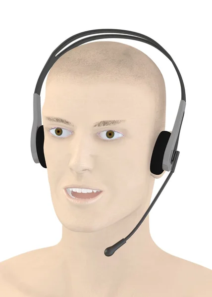 3d renderização de personagem artifical com fones de ouvido — Fotografia de Stock