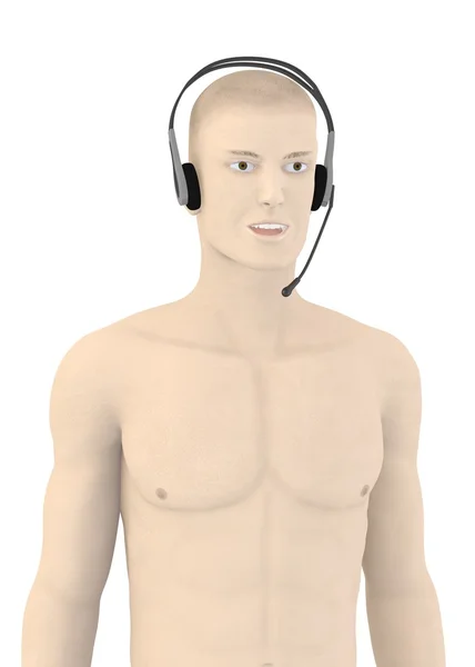 Render 3D charakter sztuczne ze słuchawkami — Zdjęcie stockowe