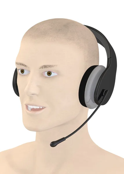 3D render kulaklık ile yapay karakteri — Stok fotoğraf