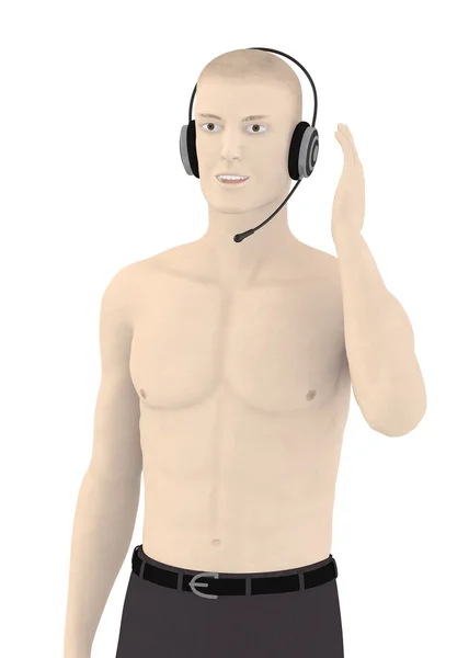 3D визуализация искусственного персонажа с наушниками — стоковое фото