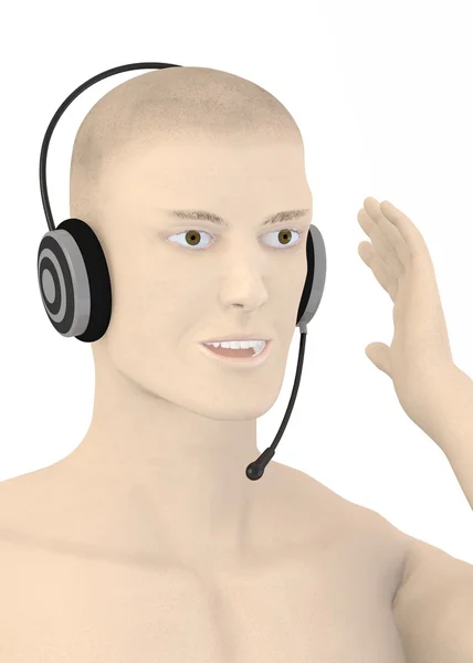3D визуализация искусственного персонажа с наушниками — стоковое фото