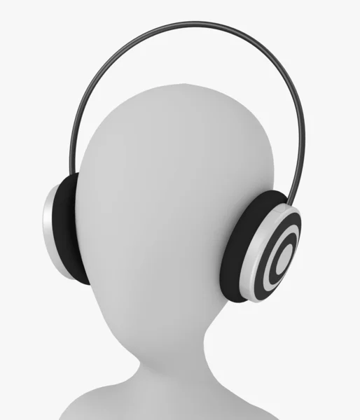 3d render of cartoon character with headphones — Stock Photo, Image
