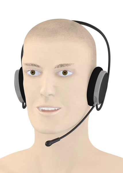 3D render van kunstmatige karakter met koptelefoon — Stockfoto