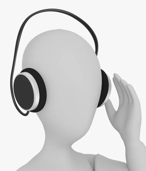 A fejhallgató rajzfilmfigura 3D render — Stock Fotó