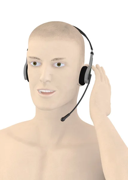 Render 3D charakter sztuczne ze słuchawkami — Zdjęcie stockowe