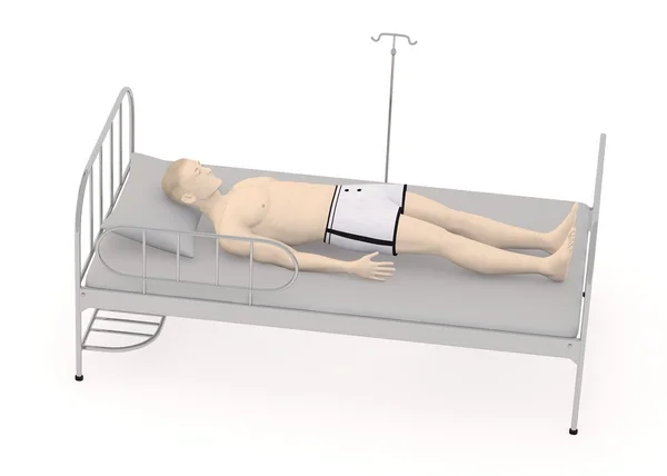Render 3D charakter sztuczny na szpitalnym łóżku — Zdjęcie stockowe