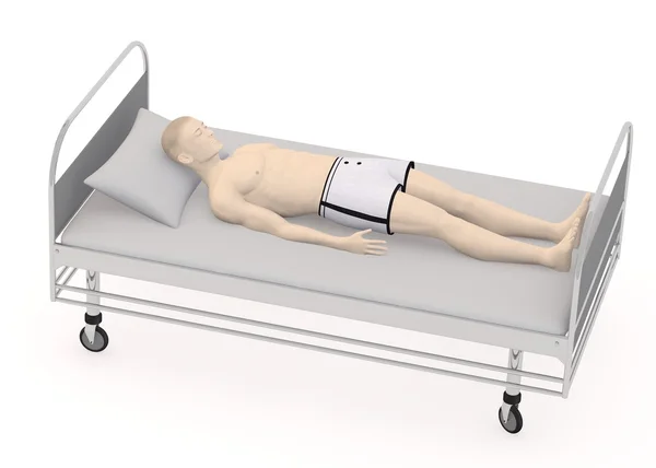 3D render konstgjorda karaktär på sjukhussäng — Stockfoto