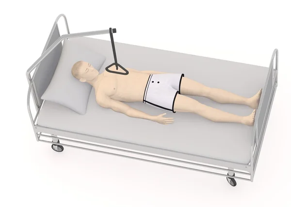 3D візуалізація штучного персонажа на лікарняному ліжку — стокове фото