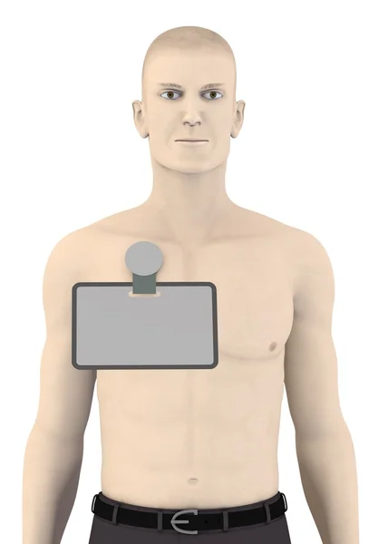 3D καθιστούν τεχνητό χαρακτήρα με Ταμπελάκι αναγνώρισης — Φωτογραφία Αρχείου