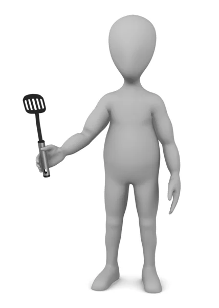 3D візуалізація мультиплікаційного персонажа з кухонним посудом — стокове фото