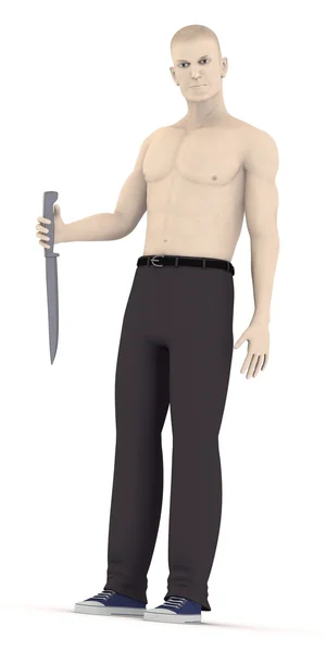 Bıçak ile yapay karakteri 3D render — Stok fotoğraf
