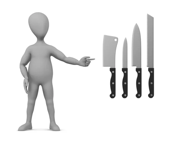 Rendering 3d del personaggio dei cartoni animati con coltello — Foto Stock