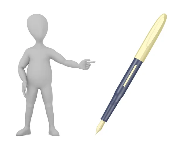 3d renderização de personagem de desenho animado com caneta de luxo — Fotografia de Stock