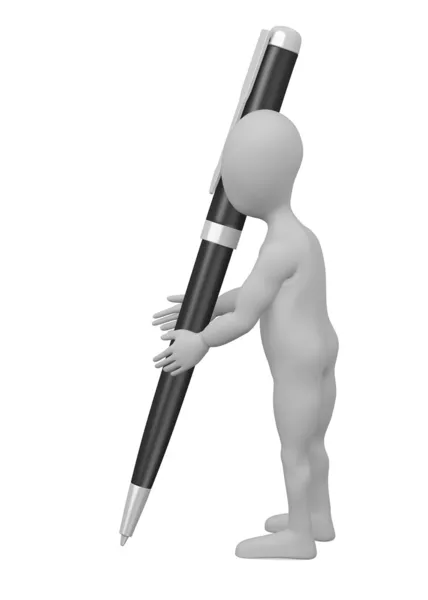 3D-Darstellung der Cartoon-Figur mit Luxus-Stift — Stockfoto