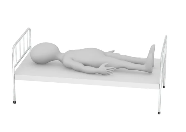 A kórházi ágyon rajzfilmfigura 3D render — Stock Fotó