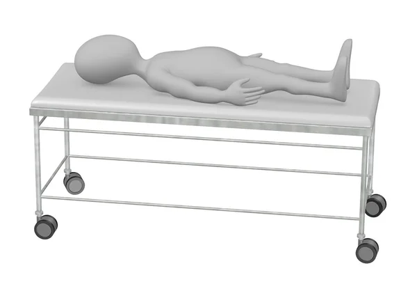 3D візуалізація персонажа мультфільму на лікарняному ліжку — стокове фото