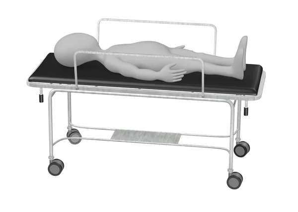 A kórházi ágyon rajzfilmfigura 3D render — Stock Fotó