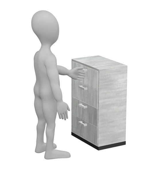 3d render of cartoon character with cabinet — Stock Photo, Image