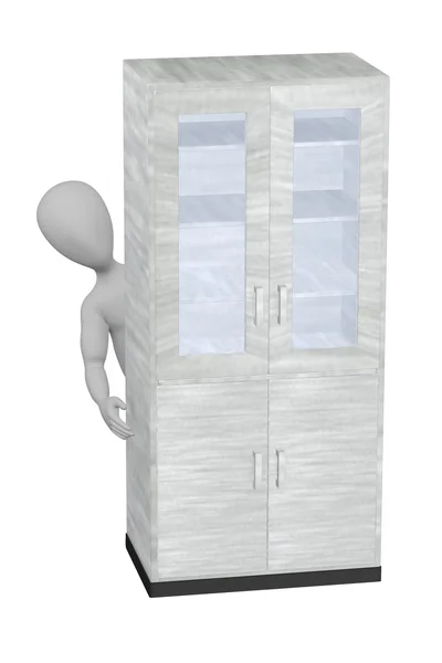 3D визуализация персонажа мультфильма с кабинетом — стоковое фото