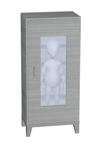 3D візуалізація мультиплікаційного персонажа з шафою — стокове фото