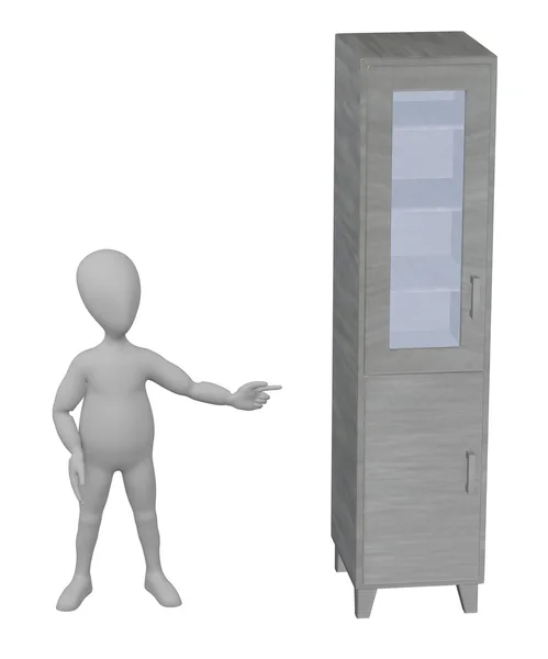 3D візуалізація мультиплікаційного персонажа з шафою — стокове фото