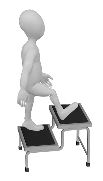 3D render merdiven ile çizgi film karakteri — Stok fotoğraf
