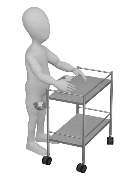 3D-Darstellung einer Cartoon-Figur mit medizinischem Tisch — Stockfoto