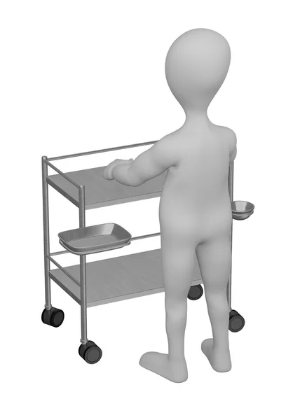 3D візуалізація мультиплікаційного персонажа з медичним столом — стокове фото