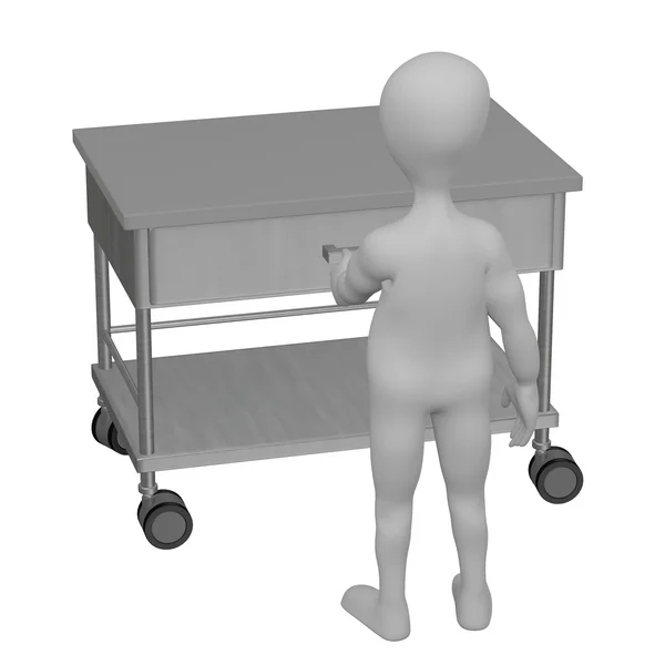 Az orvosi asztal rajzfilmfigura 3D render — Stock Fotó
