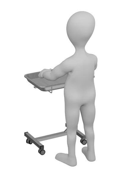 3D визуализация персонажа мультфильма с медицинским столом — стоковое фото