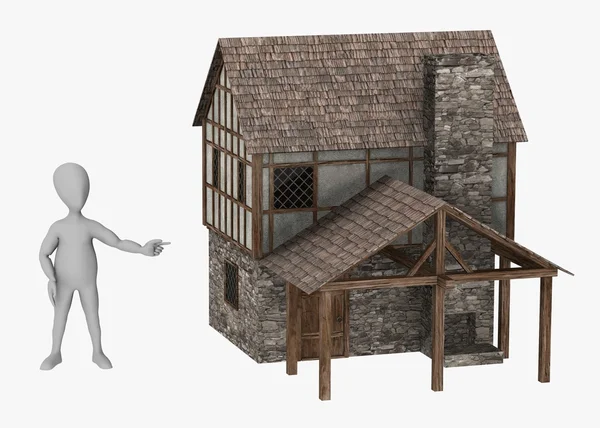 3D renderowania postać z kreskówek z średniowiecznym budynku — Zdjęcie stockowe