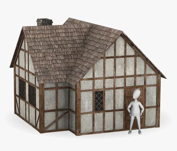 3d renderização de personagem de desenho animado com edifício medieval — Fotografia de Stock