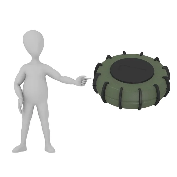 3d рендер персонажа мультфильма с военной миной — стоковое фото